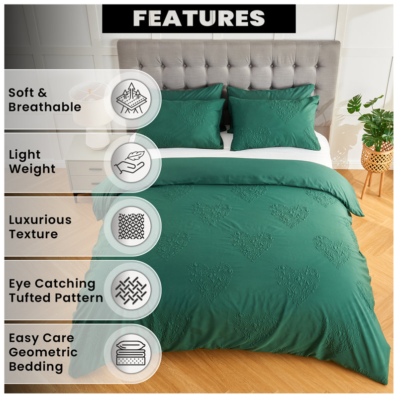 Polyester Geometric Duvet Cover with Pillowcases, 135 x 200 cm, Green