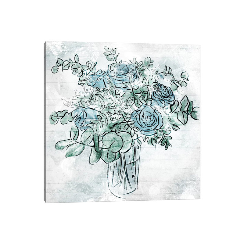 Blue Sketch Florals by Milli Villa - Wrapped Canvas Print, 30.48 cm H x 30.48 cm W