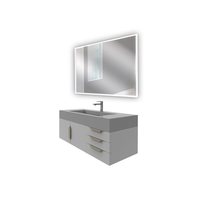  Floating Modern 48" Wall-Mounted Single Bathroom Vanity Set with Mirror