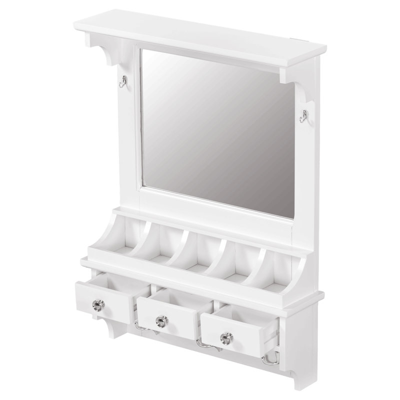 Meuble-lavabo flottant avec grand miroir, meuble-lavabo mural avec tiroirs, pochettes et crochets, rangement décoratif pour petits espaces, blanc