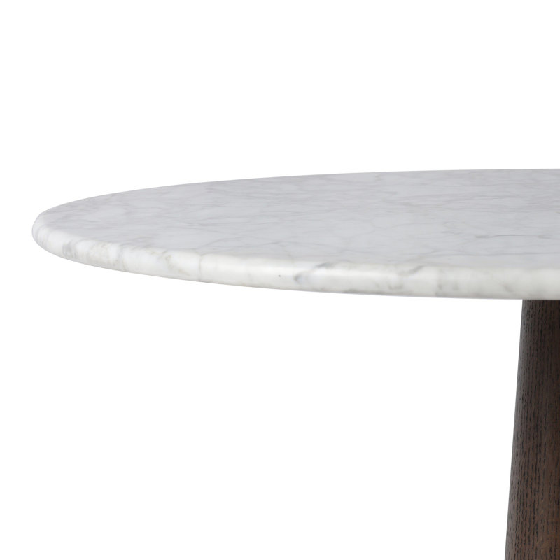 Goetz Bar Table-Brown Oak-Bar, Honed White Marble/Brown Oak, 30" H x 32" L x 32" W