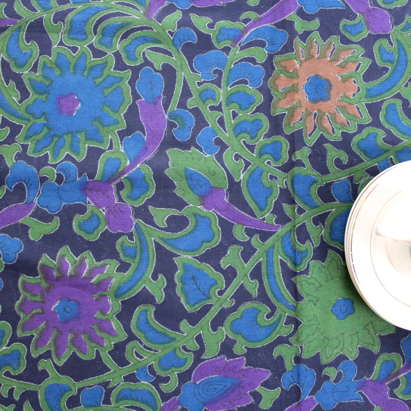 Nappe faite main en coton tournesol, Bleu marine, L 110 po x H 110 po