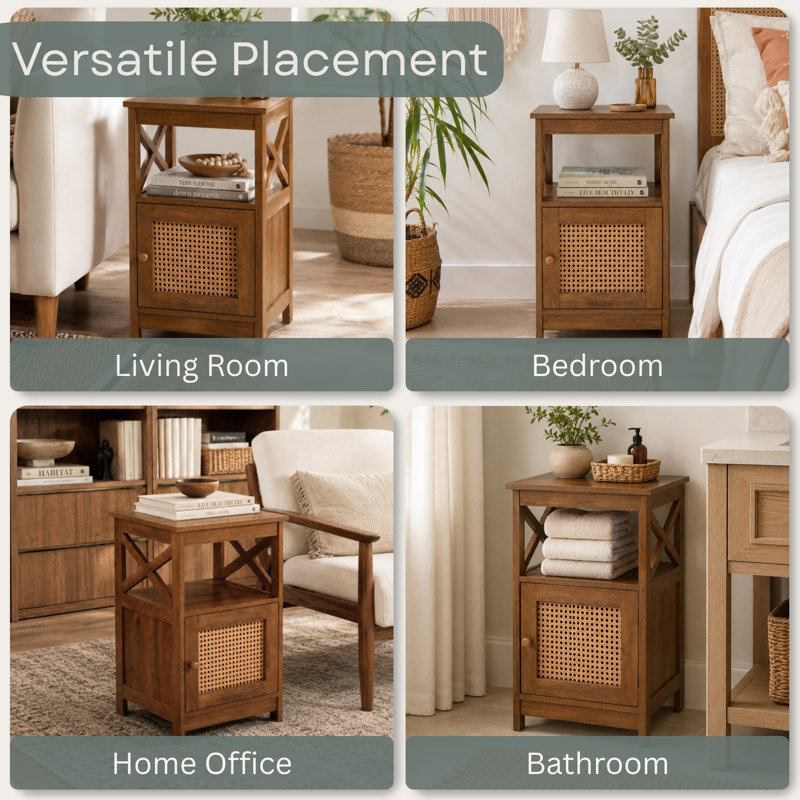 Table de bout avec armoire de rangement et tablette Darek Weave, Brown Autumn Haze/Beige Barley