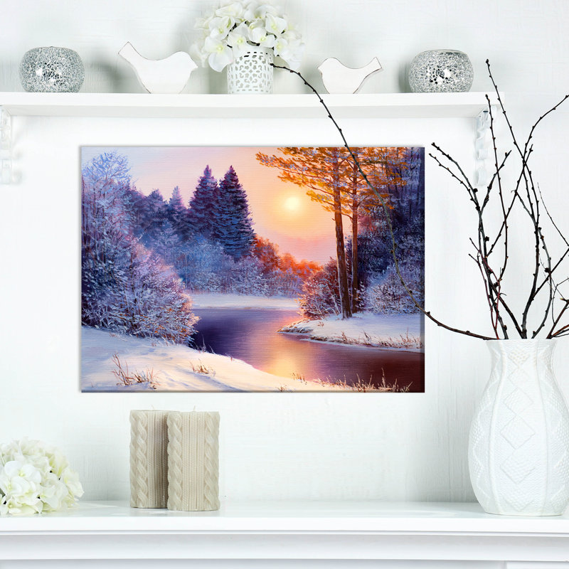 Paysages «Christmas Forest with River», impression, H 20 po x l 20 po x P 1 po, Toile tendue