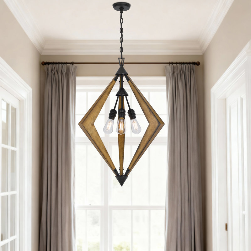 Lustre en bois de pin 3 lumières Valence en noyer et noir