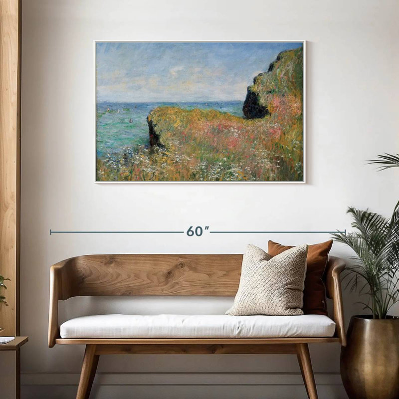 Bord de la falaise Pourville, Cadre flottant blanc, 43 po x 29 po