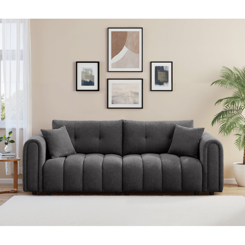 91.5'' Modern Tufted Sofa With Boucle Upholstery, Gray