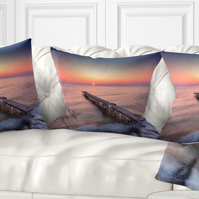 Long Exposure Sea and Shore - Pier & Bridge Printed Throw Pillow