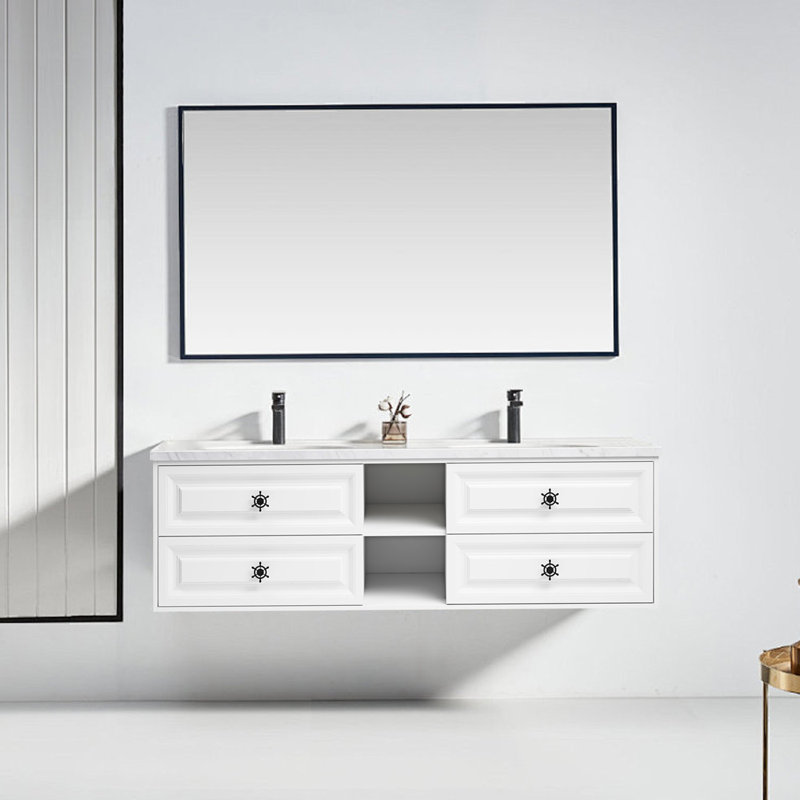 Meuble-lavabo double 72 po avec plateau en marbre Aishpreet