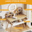Ensemble de coiffeuse avec 3 miroirs lumineux réglables avec pieds de table en bois massif, ensemble de coiffeuse avec 4 tiroirs et 3 tablettes ouvertes