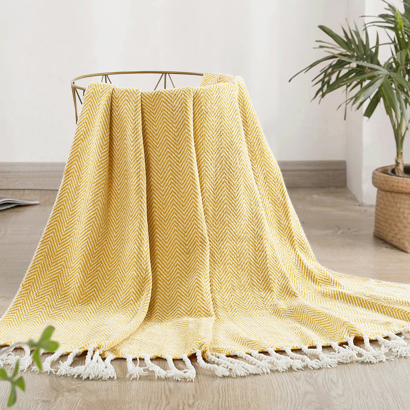 Herringbone Textured Throw Blanket, Pale Buttery Yellow