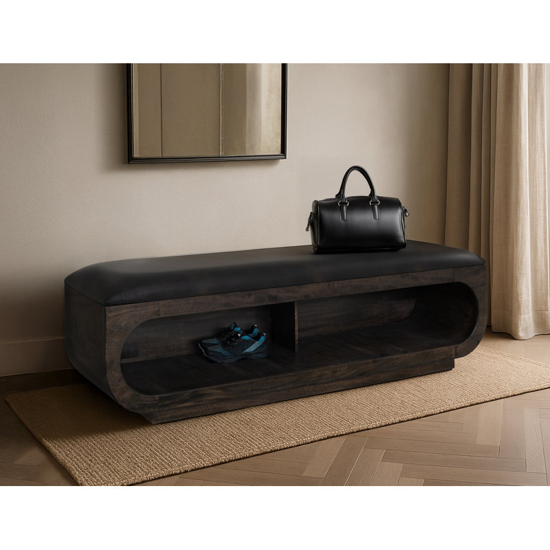 Banc en bois Kollyn avec siège rembourré et rangement ouvert en dessous