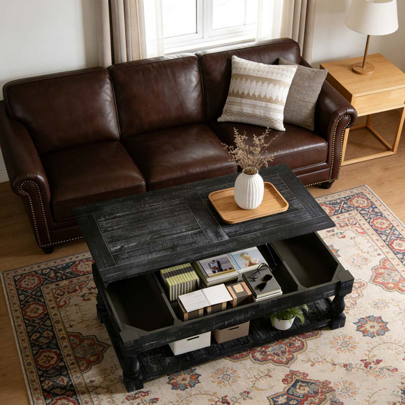 Table basse à plateau relevable Farmhouse, Noir antique, Noir antique