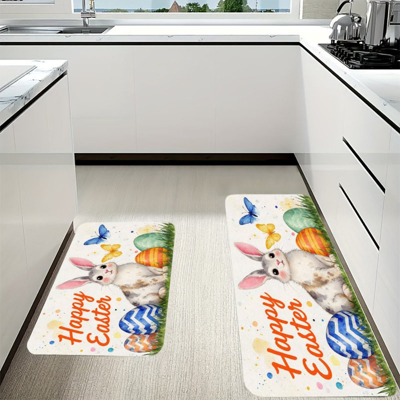 Happy Easter Bunny, 2 Pcs Non Slip Kitchen Mats