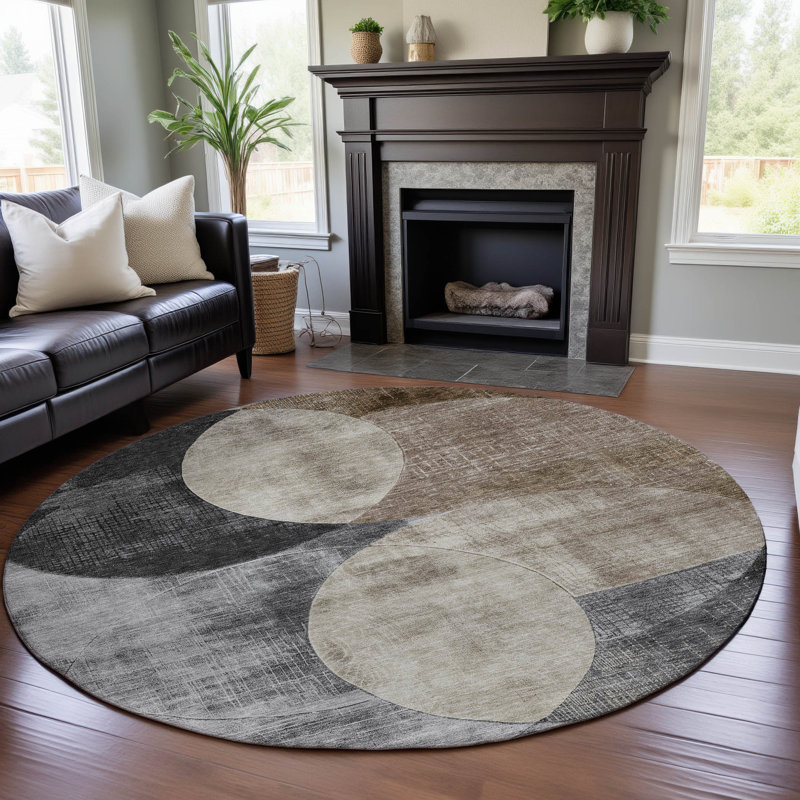 Premium Machine Washable Alves AMF1140 Geometric Rug, Round 8'