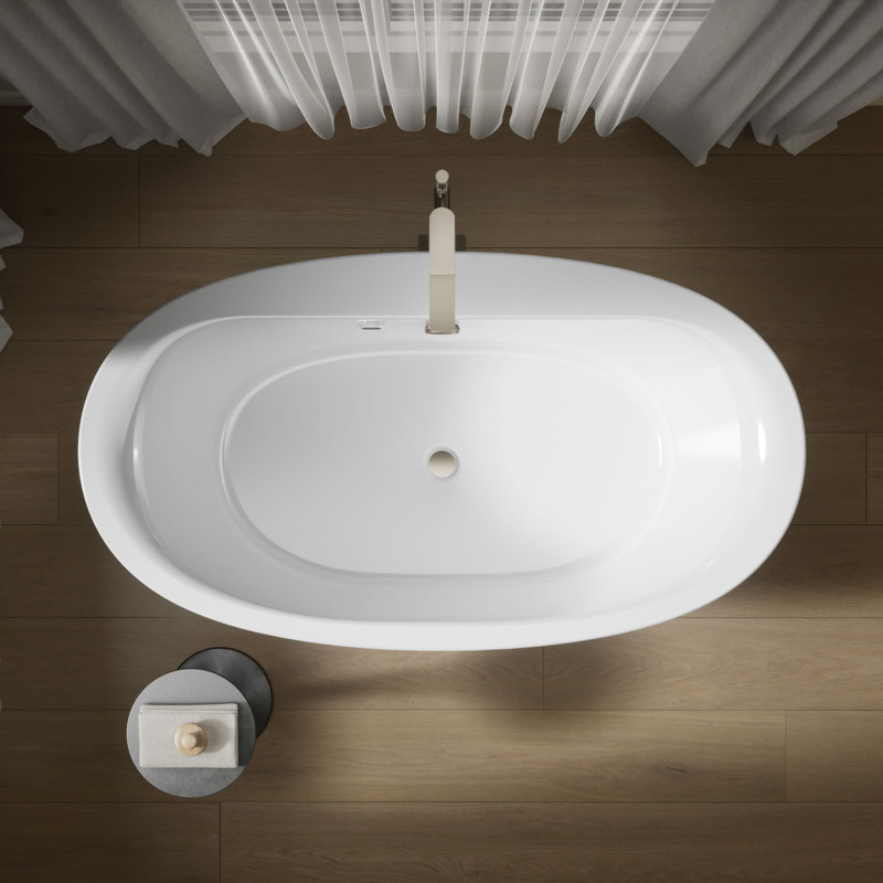 Sunstruck® 66" x 36" Freestanding Soaking Acrylic Bathtub with Heater, White