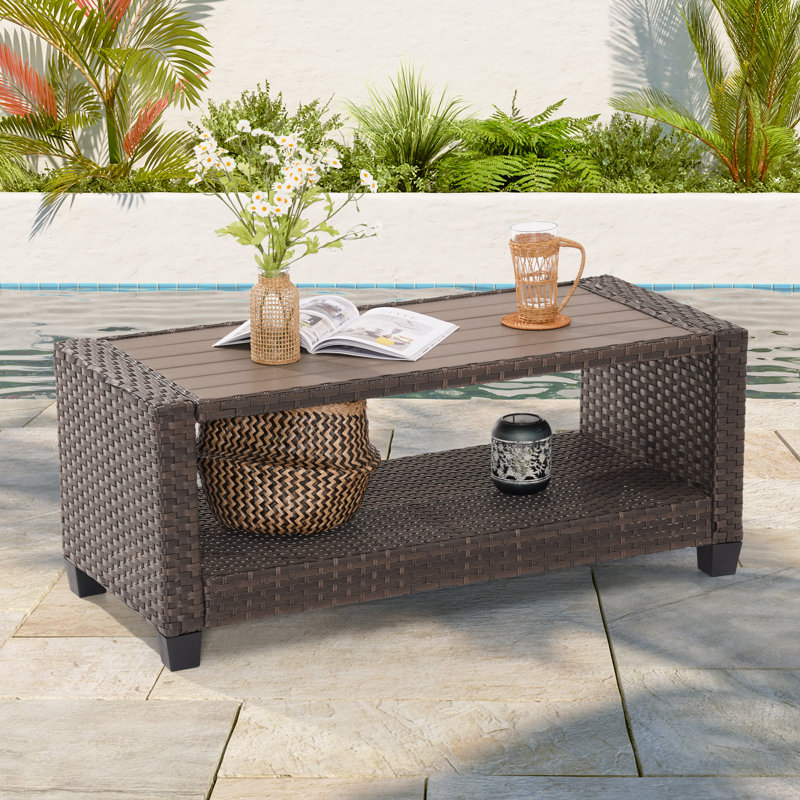 Table basse d'extérieur en métal Robinia, table de patio toutes saisons pour terrasse, Brun
