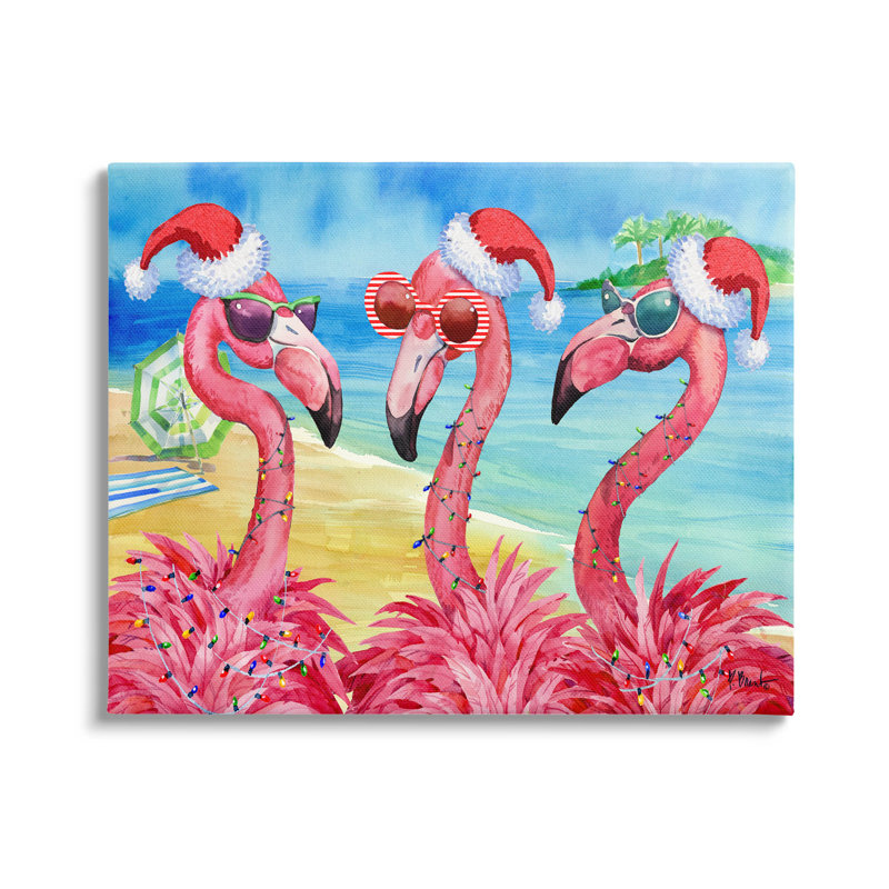 «Holiday Lights», art mural sur toile plage de flamants par Paul Brent, H 24 po x l 30 po x P 1,5 po