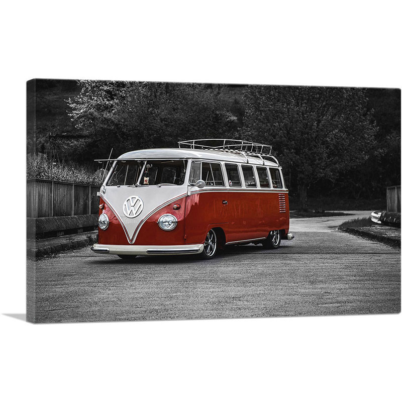 «Red Bus», rouge et blanc, «Vintage Van Bus», reproduction de photo sur toile tendue, H 26 po x l 40 po x P 0,75 po