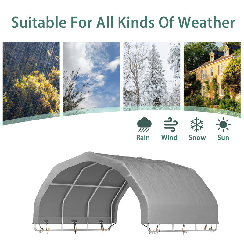 Horse Stall Canopy Waterproof UV Treated Cover Rustproof Steel Frame, Silver
