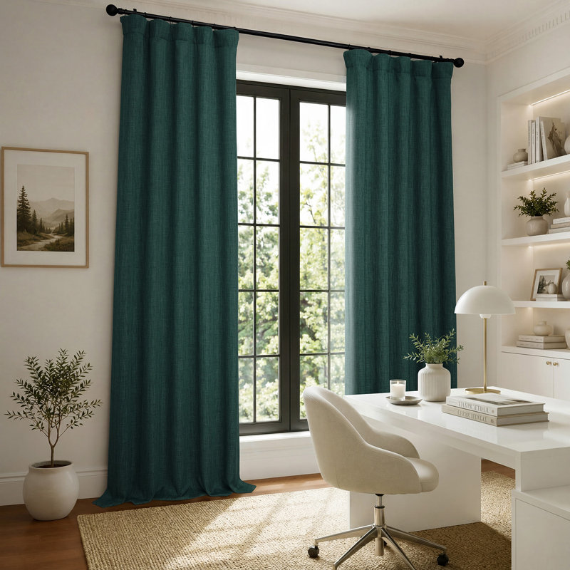 Ottis Faux Linen Room Darkening Curtain Panel, Focal Green, 50" W x 84" L