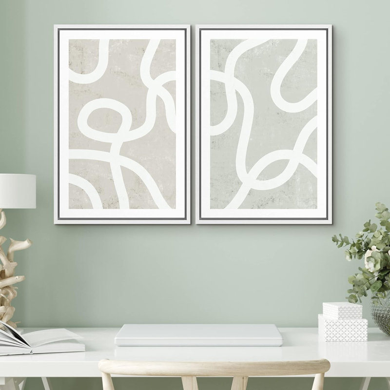 «Pastel White Swirl Motif», 2 pièces, H 24 po x l 16 po, Blanc