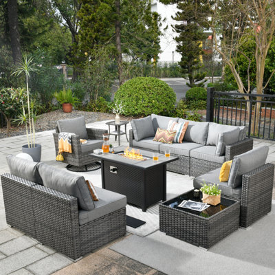 Zelmiro Wicker 8 - Person Patio Conversation Set with Cushions