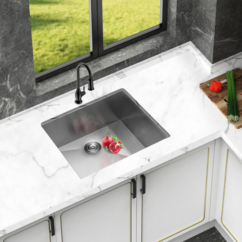 9 Inch Deep 21 Undermount Single Bowl Stainless Steel Kitchen Sink, Food - Grade 304 Stainless, X Shaped Water Guide For Fast Drain, Thick Coating To Block Condensation, 3Mm Noise Eliminating Pad 16