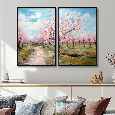«Vangogh Blooming Cherry Trees - Large Vangogh», art mural sur toile 2 pièces