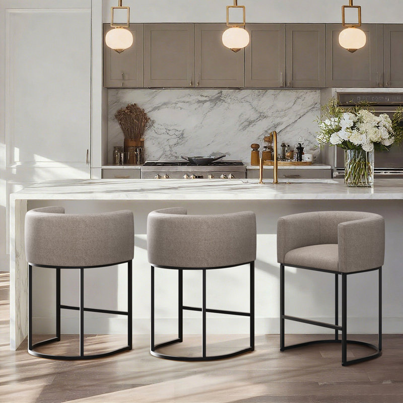 Tabouret de comptoir rembourré avec structure en métal, Taupe