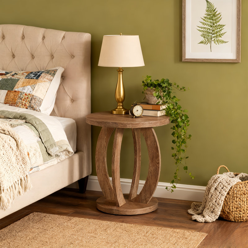 19.69" Round Wood Nightstand, Farmhouse Bedside Table For Bedroom