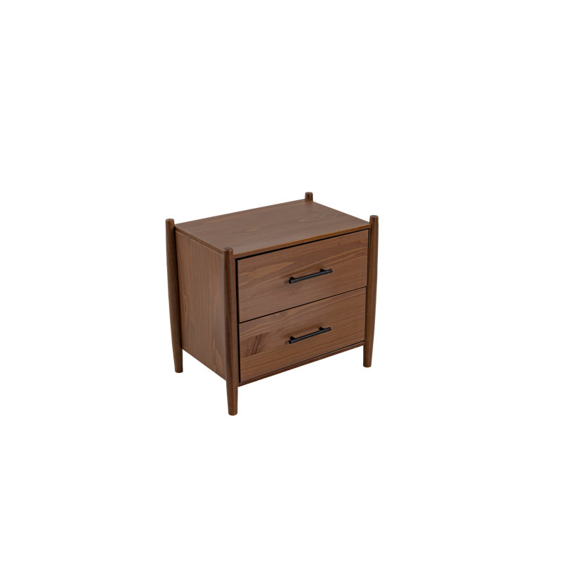 Josiah Solid Wood 2 Drawers Nightstand Brown