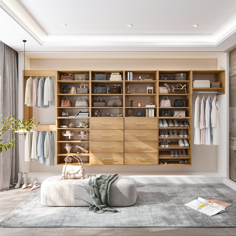 Système de garde-robe modulaire, design polyvalent et personnalisable pour un rangement et une organisation efficaces, en bois