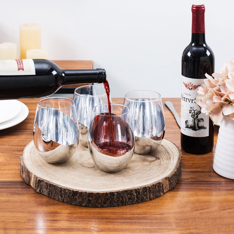 4 Piece 503ml Wine Glass Set, Silver