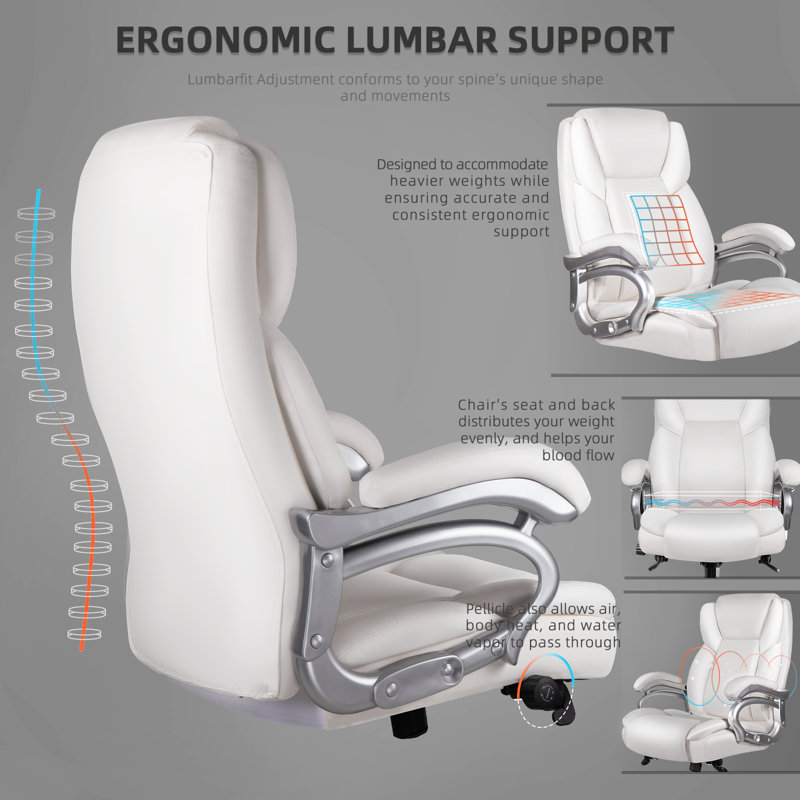 Carter Big and Tall Office Chair 500lbs, Adjustable Lumbar Support Executive Office Chair, White