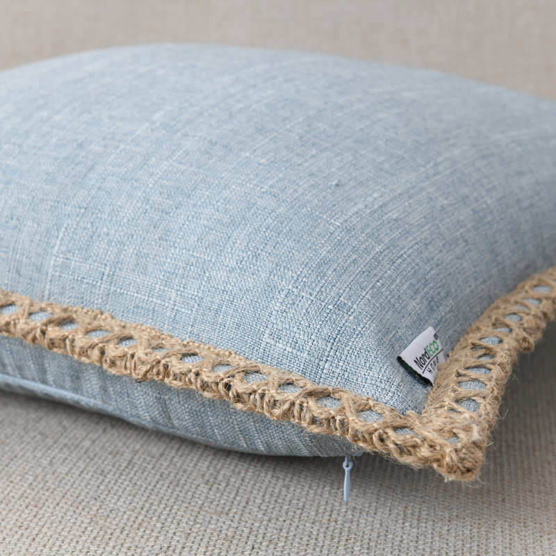 NordECO HOME Farmhouse Trimmed Burlap Linen Polyester Pillow Cover (Set of 2)