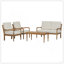 Ensemble de conversation 4 pièces avec coussins, ensemble de conversation d'extérieur en bois d'acacia, naturel et beige