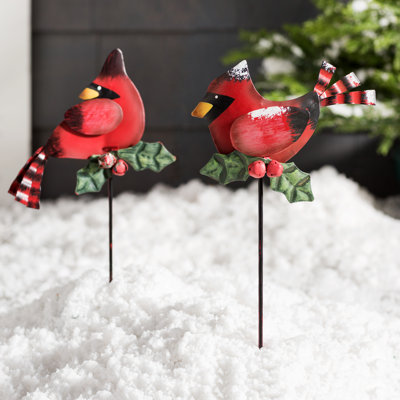 Metal Cardinal Garden Stake Set