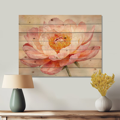 Nénuphar, pivoine, simplicité, floraison I, pivoines, décoration murale en bois, sur bois de pin naturel