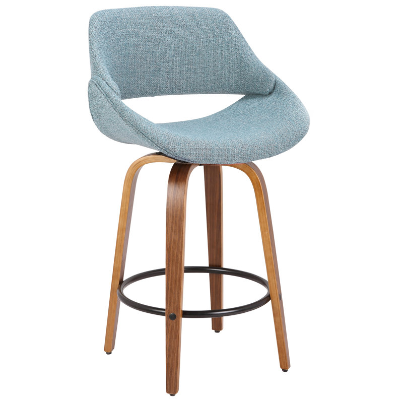 Tabouret de comptoir Fabrico Mid-Century en tissu noyer et bleu par Lumisource, Bleu