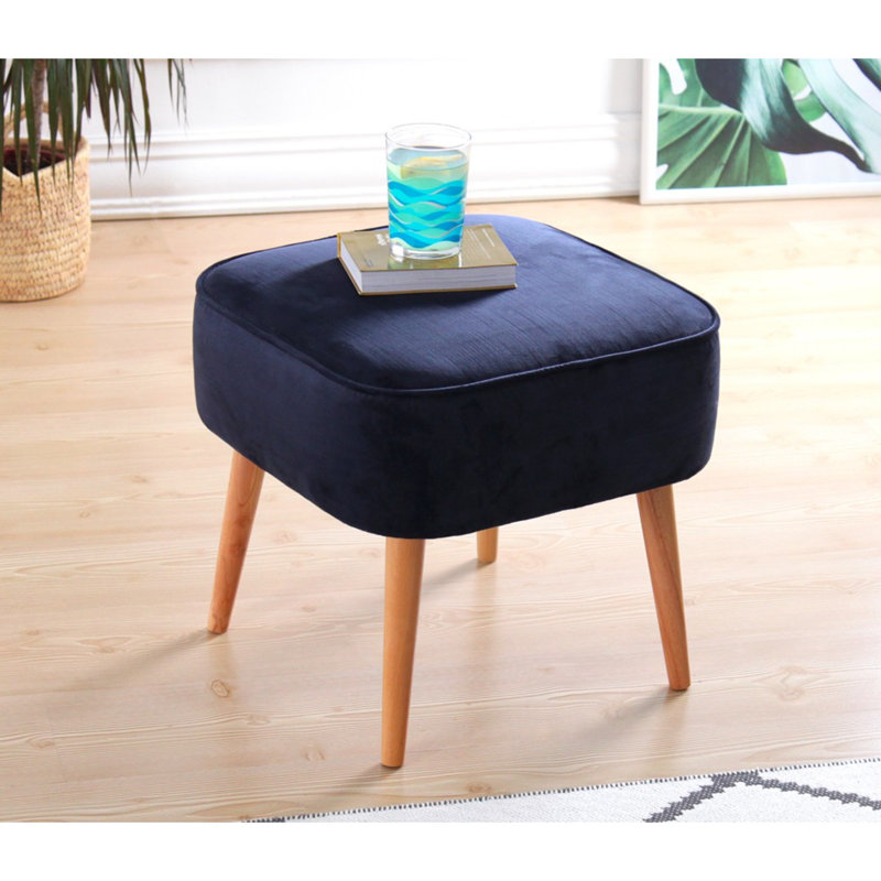 Luxueux pouf bleu marine avec tissu 100% velours, 17,7 po x 17,7 po x 16,9 po | Pieds en bois robustes, 35 éponges orthopédiques avec une épaisseur de 2,4 pouces | Idéal pour les décors bohémiens, les sièges élégants et confortables
