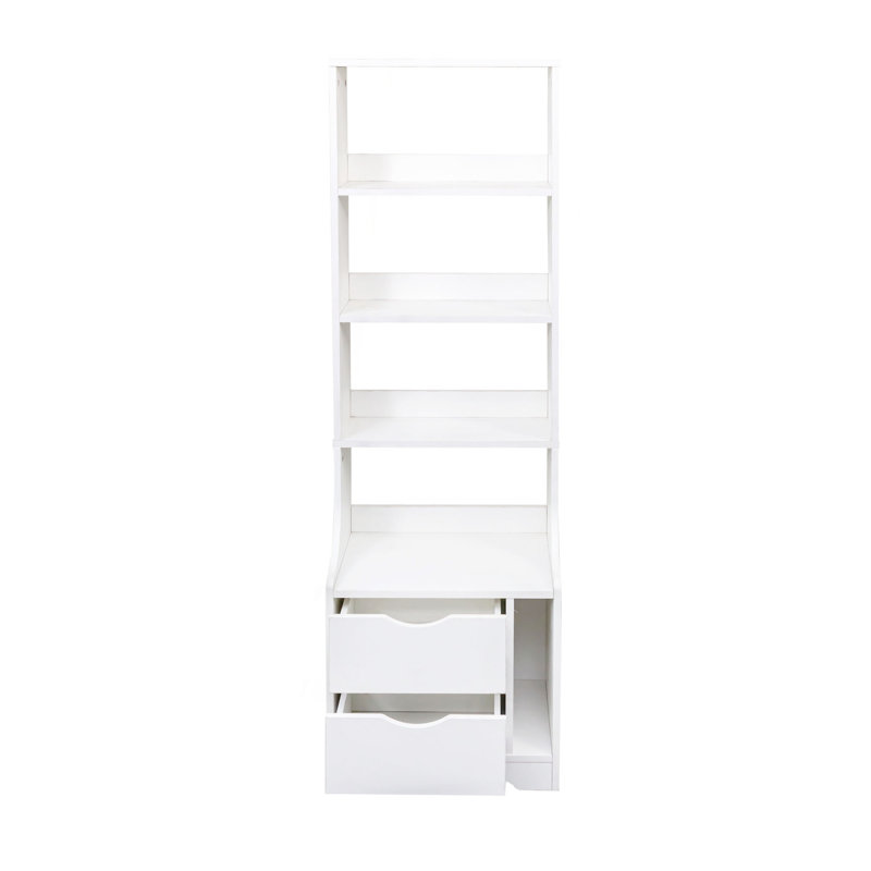 Table de chevet avec bibliothèque, table de chevet avec 2 tiroirs de rangement pour la chambre à coucher, Blanc