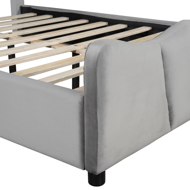 Lit plateforme tapissier en velours gris, Gris