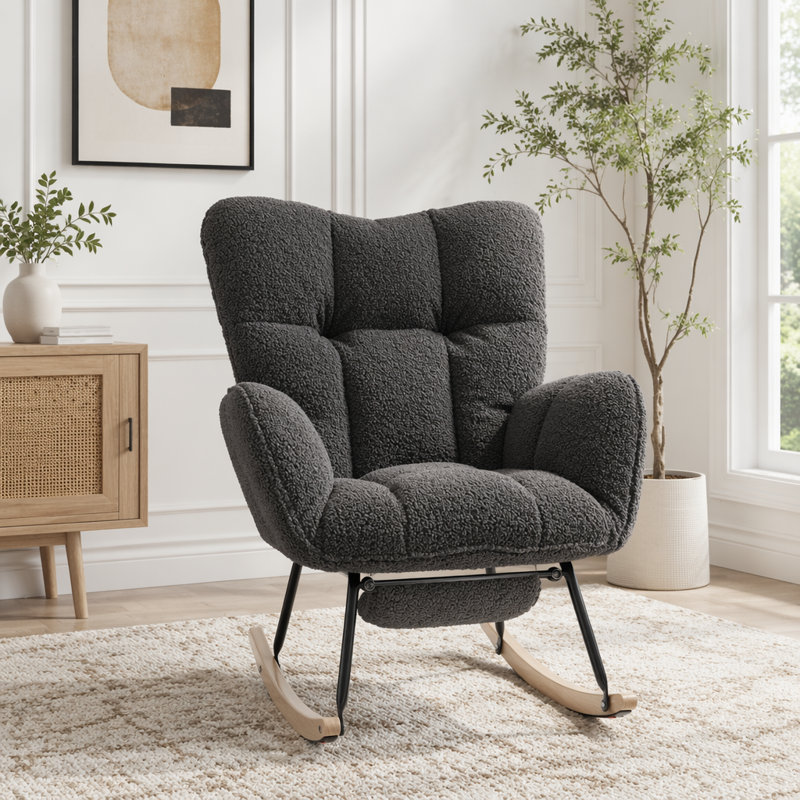 Chaise berçante Teddy, Gris foncé - Repose-pieds
