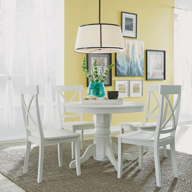 Standridge Round Solid Wood Dining Table, Off-White