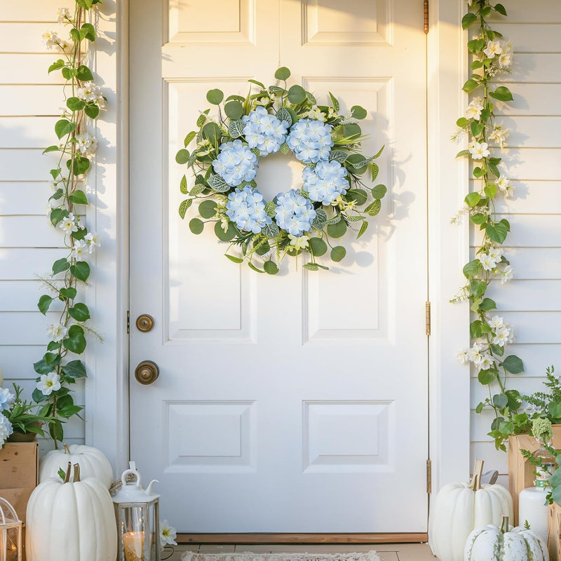 22" Blue Hydrangea Spring Summer Flower Wreath