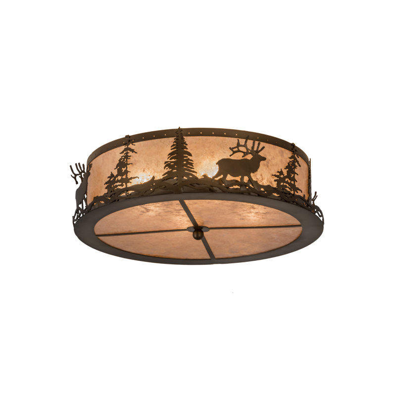 Everill 4 - Light Flush Mount, 8" H x 22" W x 22" D, Antique Copper, Silver Mica