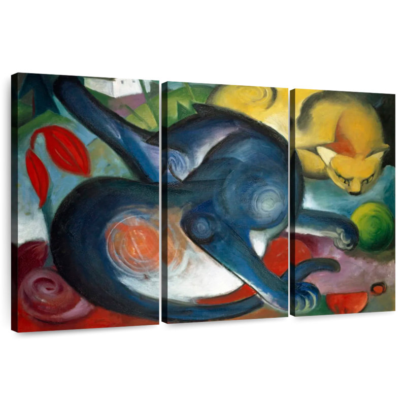 Brampt Two Cats Blue And Yellow 1912, 32" H x 50" W
