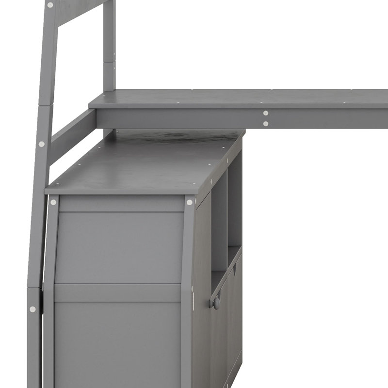 Lit mezzanine avec tiroirs, tablettes et bureau, Gris