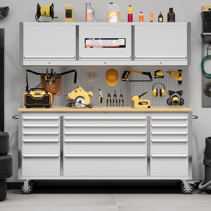 Coffre à outils 72 pouces avec 15 tiroirs, armoire de rangement mobile avec système de verrouillage pour garage